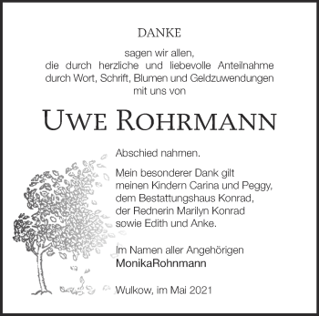 Traueranzeige von Uwe Rohrmann von Märkische Oderzeitung