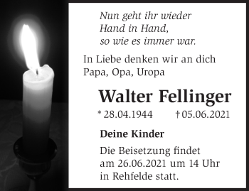 Traueranzeige von Walter Fellfinger von Märkische Oderzeitung