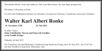 Traueranzeige von Walter Karl Albert Ronke von Märkische Oderzeitung