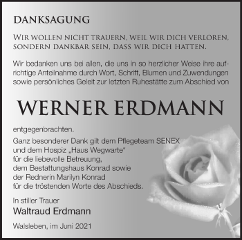 Traueranzeige von Werner Erdmann von Märkische Oderzeitung