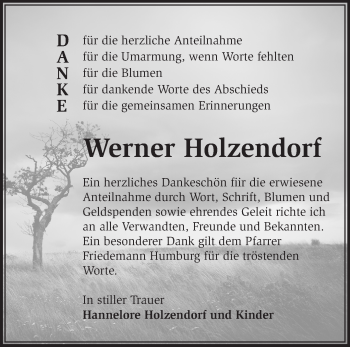 Traueranzeige von Werner Holzendorf von Märkische Oderzeitung