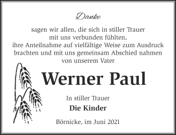 Traueranzeige von Werner Paul von Märkische Oderzeitung