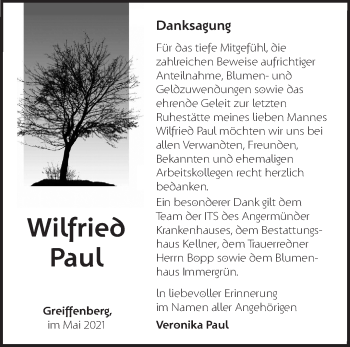 Traueranzeige von Wilfried Paul von Märkische Oderzeitung