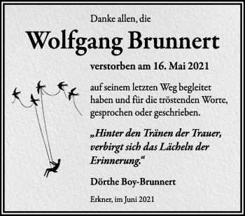 Traueranzeige von Wolfgang Brunnert von Märkische Oderzeitung