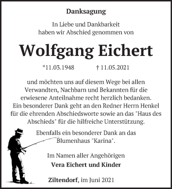 Traueranzeige von Wolfgang Eichert von Märkische Oderzeitung