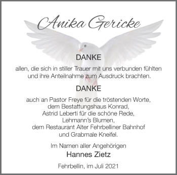 Traueranzeige von Anika Gericke von Märkische Oderzeitung