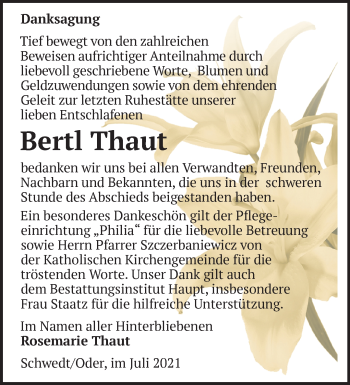 Traueranzeige von Bertl Thaut von Märkische Oderzeitung