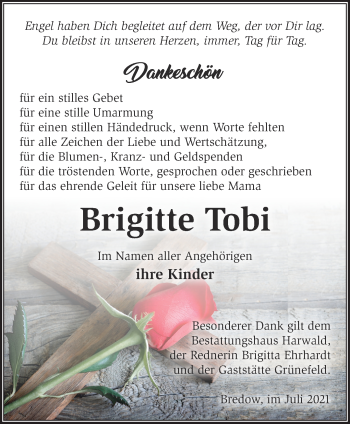 Traueranzeige von Brigitte Tobi von Märkische Oderzeitung