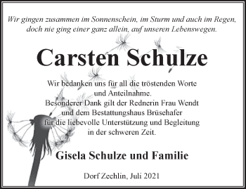 Traueranzeige von Carsten Schulze von Märkische Oderzeitung