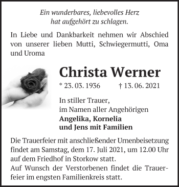 Traueranzeige von Christa Werner von Märkische Oderzeitung