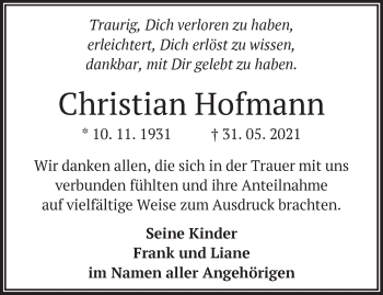 Traueranzeige von Christian Hofmann von Märkische Oderzeitung