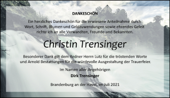 Traueranzeige von Christin Trensinger von Märkische Oderzeitung