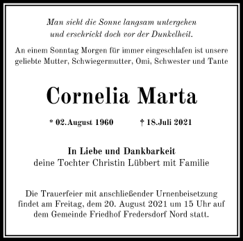 Traueranzeige von Cornelia Marta von Märkische Oderzeitung