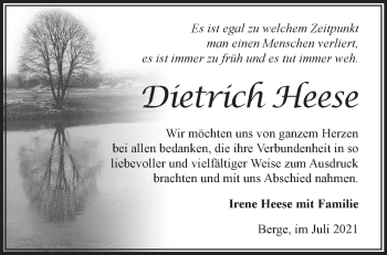 Traueranzeige von Dietrich Heese von Märkische Oderzeitung