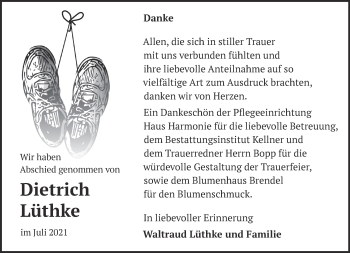 Traueranzeige von Dietrich Lüthke von Märkische Oderzeitung