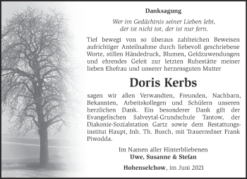 Traueranzeige von Doris Kerbs von Märkische Oderzeitung