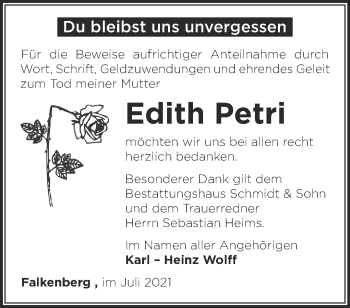 Traueranzeige von Edith Petri von Märkische Oderzeitung