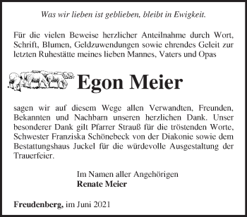 Traueranzeige von Egon Meier von Märkische Oderzeitung