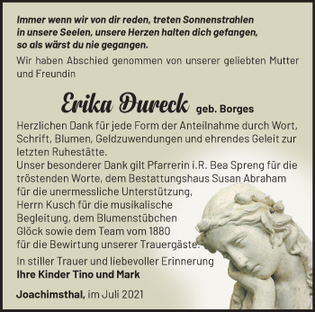 Traueranzeige von Erika Dureck von Märkische Oderzeitung