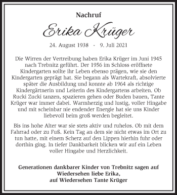 Traueranzeige von Erika Krüger von Märkische Oderzeitung