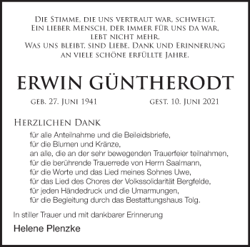 Traueranzeige von Erwin Güntherodt von Märkische Oderzeitung