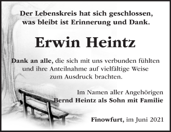 Traueranzeige von Erwin Heintz von Märkische Oderzeitung