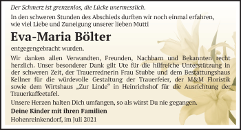 Traueranzeige von Eva-Maria Bölter von Märkische Oderzeitung