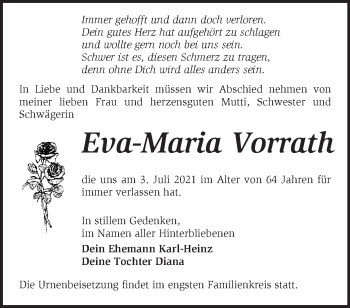 Traueranzeige von Eva-Maria Vorrath von Märkische Oderzeitung