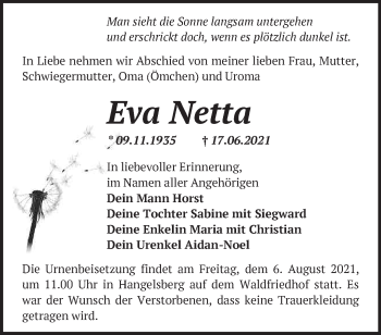 Traueranzeige von Eva Netta von Märkische Oderzeitung