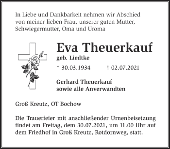 Traueranzeige von Eva Theuerkauf von Märkische Oderzeitung