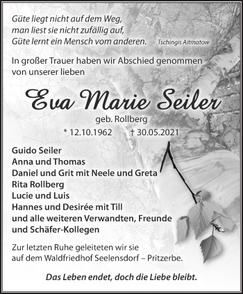 Traueranzeige von Eva Marie Seiler von Märkische Oderzeitung