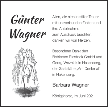 Traueranzeige von Günter Wagner von Märkische Oderzeitung