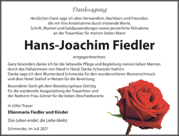 Traueranzeige von Hans-Joachim Fiedler von Märkische Oderzeitung