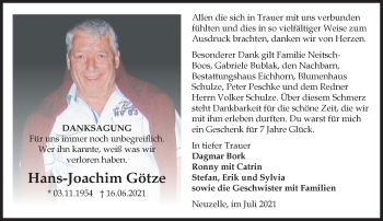 Traueranzeige von Hans-Joachim Götze von Märkische Oderzeitung