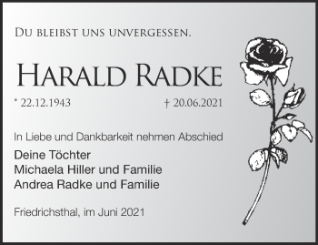 Traueranzeige von Harald Radke von Märkische Oderzeitung