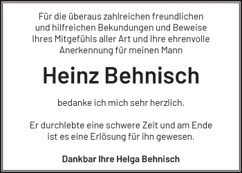 Traueranzeige von Heinz Behnisch von Märkische Oderzeitung