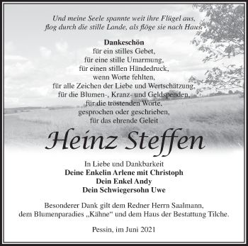 Traueranzeige von Heinz Steffen von Märkische Oderzeitung