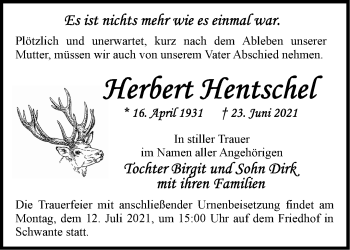 Traueranzeige von Herbert Hentschel von Märkische Oderzeitung