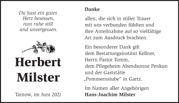 Traueranzeige von Herbert Milster von Märkische Oderzeitung