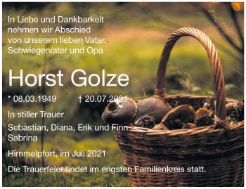 Traueranzeige von Horst Golze von Märkische Oderzeitung