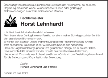 Traueranzeige von Horst Lehnhardt von Märkische Oderzeitung