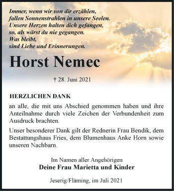 Traueranzeige von Horst Nemec von Märkische Oderzeitung