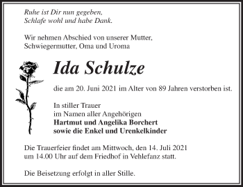 Traueranzeige von Ida Schulze von Märkische Oderzeitung