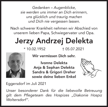 Traueranzeige von Jerzy Andrzej Delekta von Märkische Oderzeitung