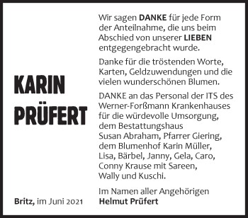 Traueranzeige von Karin Prüfert von Märkische Oderzeitung