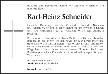 Traueranzeige von Karl-Heinz Schneider von Märkische Oderzeitung