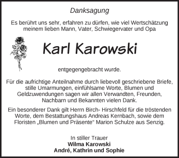 Traueranzeige von Karl Karowski von Märkische Oderzeitung