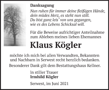 Traueranzeige von Klaus Kögler von Märkische Oderzeitung