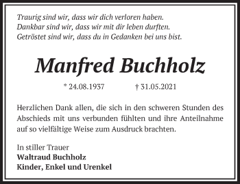 Traueranzeige von Manfred Buchholz von Märkische Oderzeitung