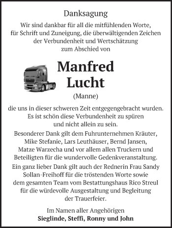 Traueranzeige von Manfred Lucht von Märkische Oderzeitung